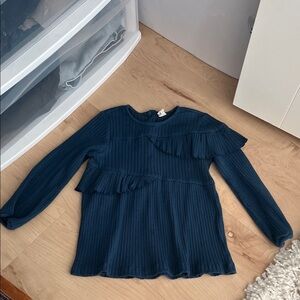 kate quinn Navy Ribbed Long-Sleeve Top with Ruffles 3T
